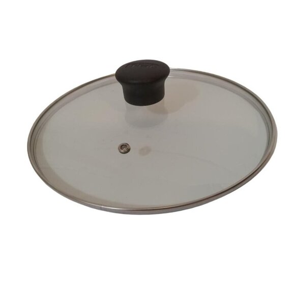 T-FAL Pot Pan Glass Lid 9.5 Black Handle Logo Stainless Rim Vented  Air hole - Picture 1 of 4